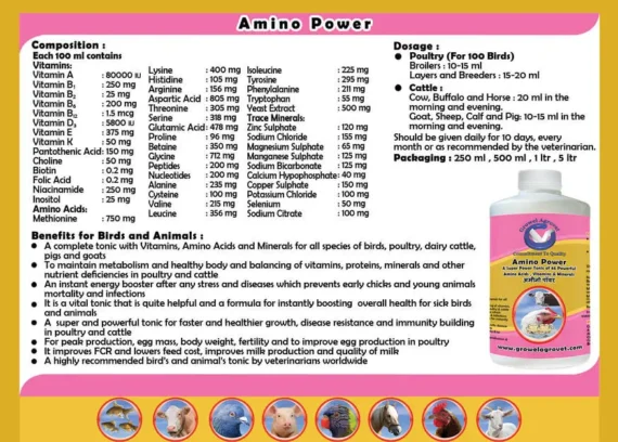 Amino Power - A Combination of 46 Amino Acids, Vitamins, and Minerals for the Growth, Weight Gain and Immunity of Birds, Animals and Aquaculture