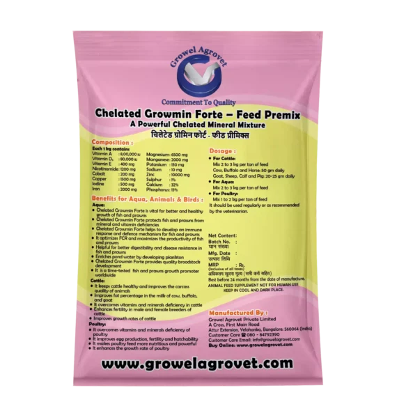 Chelated Growmin Forte- Feed Premix: Chelated Minerals Mixture For Aquacultures, Animals And Poultry.