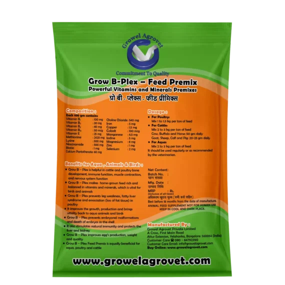 Grow B-Plex – Feed Premix: Vitamins And Minerals Feed Premixes With 19 Compositions For Aquacultures, Animals And Birds.