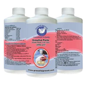 Growel Growlive Fortte powerful veterinary liver tonic for aquaculture, poultry, cattle, horses, pigs, goats, sheep, birds, and pigeons