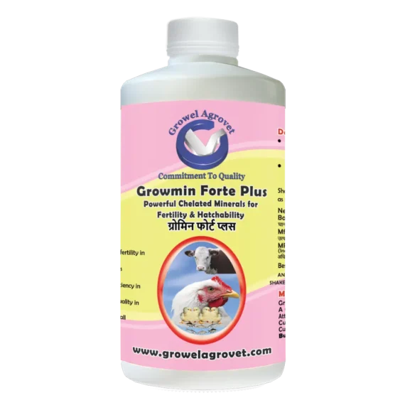 Growmin Forte Plus is a chelated mineral supplement for the hatchability and fertility of birds and animals.