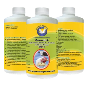 Growel Growvit-A high potency Vitamin A supplement for poultry, cattle, horses, pigs, goats, sheep, birds, and pigeons