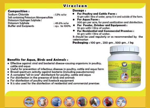 Viraclean – A Powerful Broad Spectrum Disinfectant for Poultry, Aquacultures, Animals And Birds