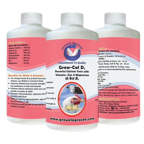 Veterinary Calcium Tonic with Vitamins, Zinc, and Magnesium for Poultry, Cattle, Horses, Pigs, Goats, Sheep, Birds, and Pigeons