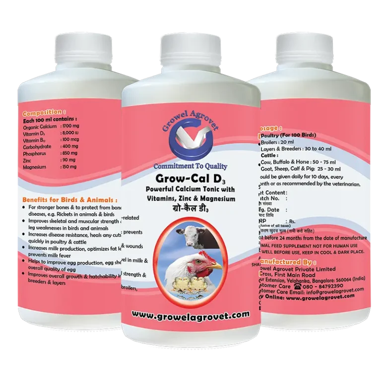 Veterinary Calcium Tonic with Vitamins, Zinc, and Magnesium for Poultry, Cattle, Horses, Pigs, Goats, Sheep, Birds, and Pigeons