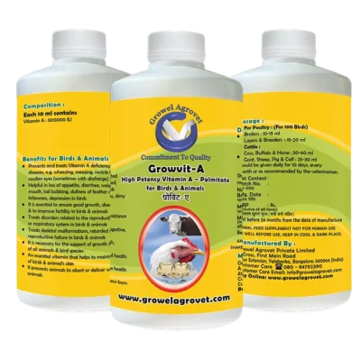 Growvit-A – High Potency Vitamin- A for Poultry, Cattle, Horses, Pigs, Goats, Sheep, Birds, and Pigeons