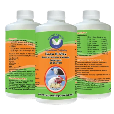 Grow B-Plex – B-Complex for Veterinary use in Aquaculture,Poultry, Cattle, Horses, Pigs, Goats, Sheep, Birds, and Pigeons